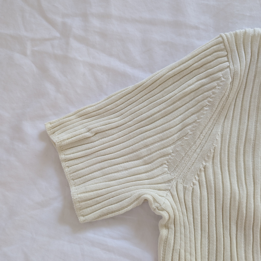 Cream Ribbed Button-Up Shirt - Picture 6 of 6